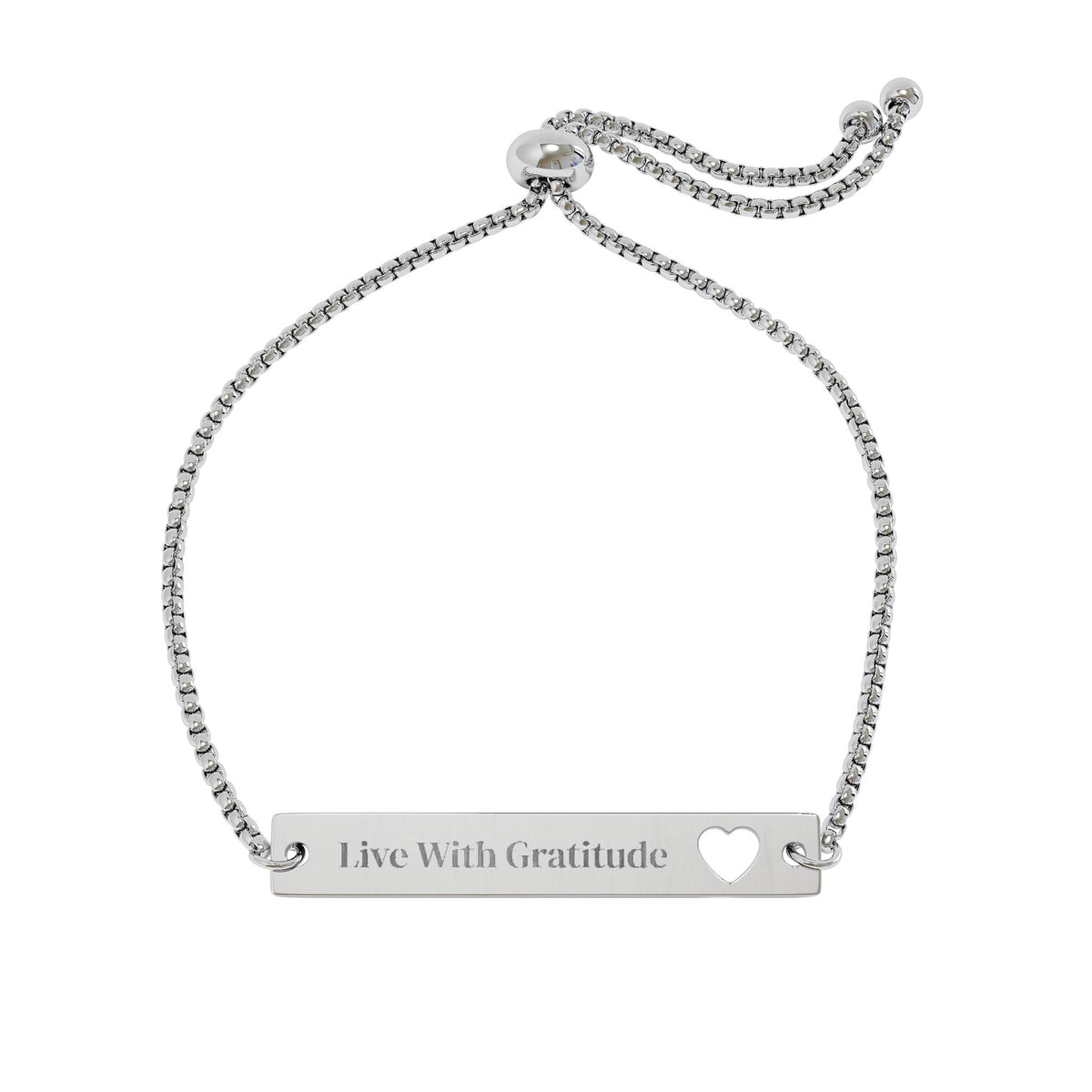 Adjustable Flat Cutout Heart Bar Bracelet (Engraving)